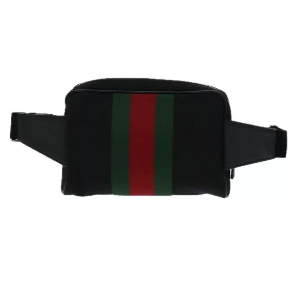 GUCCI Web Sherry Line Waist bag Canvas Outlet Black Red Green - Picture 7 of 7